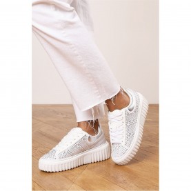 маратонки,дамски,маратонки,wheres,that,from,lace,up,trainer,with,diamante,pattern,and,chunky,sole,white
