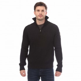 Пуловер Belstaff Cotton Wool Rib Stanley Quarter Zip Jumper - Black пуловер,мъжки,горнища,с,качулка,мъжки,ежедневни,облекла,belstaff,cotton,wool,rib,stanley,quarter,zip,jumper,black