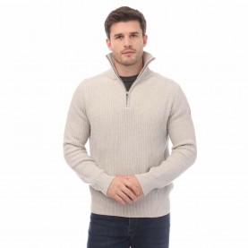 Пуловер Belstaff Cotton Wool Rib Stanley Quarter Zip Jumper - White пуловер,мъжки,горнища,с,качулка,мъжки,ежедневни,облекла,belstaff,cotton,wool,rib,stanley,quarter,zip,jumper,white