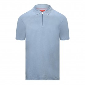 Блуза с яка Hugo Dekok233 Zip-Neck Polo Shirt in Slub Jersey - Blue блуза,с,яка,мъжки,тениски,hugo,dekok233,zip,neck,polo,shirt,in,slub,jersey,blue