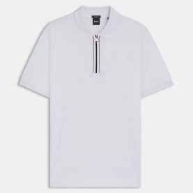 Блуза с яка Boss H-Paras 65 Zip-Placket Polo Shirt - White блуза,с,яка,мъжки,тениски,boss,h,paras,65,zip,placket,polo,shirt,white