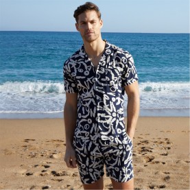 риза,с,къс,ръкав,threadbare,abstract,print,revere,collar,short,sleeve,shirt,navy