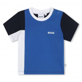 тениска,детски,3/4,панталони,boss,kids,black,logo,t,shirt,block,design,elec,blue,872
