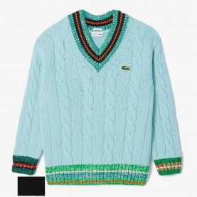 Блуза Lacoste Cable Knit V-Neck Sweater - Turquoise блуза,мъжки,горнища,с,качулка,мъжки,ежедневни,облекла,lacoste,cable,knit,v,neck,sweater,turquoise