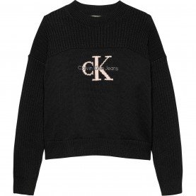 юношеска,блуза,детски,облекла,calvin,klein,jeans,monochrome,logo,knit,crew,neck,sweater,juniors,ck,black,beh