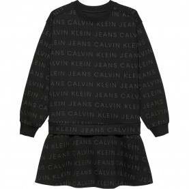 юношеска,рокля,детски,облекла,calvin,klein,jeans,all,over,print,logo,dress,junior,black,0gj