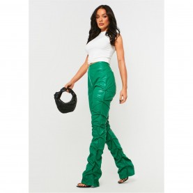 панталони,missy,empire,waisted,ruched,pu,trousers,green
