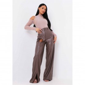 панталони,missy,empire,cut,out,high,waisted,pu,trousers,chocolate