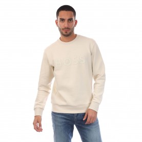 Блуза Boss Salbo Stretch Sweatshirt with Sandwich Logo - White блуза,мъжки,горнища,с,качулка,мъжки,ежедневни,облекла,boss,salbo,stretch,sweatshirt,with,sandwich,logo,white