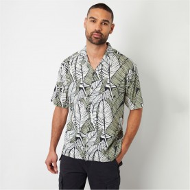 риза,с,къс,ръкав,threadbare,leaf,print,revere,collar,short,sleeve,shirt,black