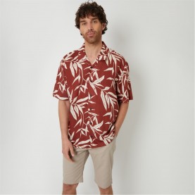 риза,с,къс,ръкав,облекла,на,разпродажба,threadbare,revere,collar,leaf,print,short,sleeve,shirt,terracotta
