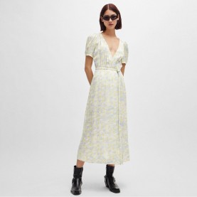 Рокля Hugo Kikoni-1 Wrap-Front Dress - White Yellow рокля,дамски,поли,и,рокли,hugo,kikoni,1,wrap,front,dress,white,yellow