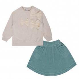 пола,бебешки,облекла,miso,kids,bow,top,and,skirt,set,cream,teal