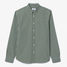 Lacoste Regular-Fit Plaid Poplin Shirt - Khaki lacoste,regular,fit,plaid,poplin,shirt,khaki
