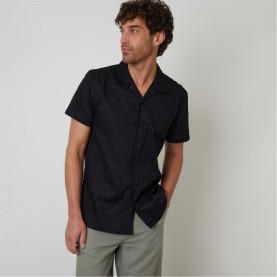 риза,с,къс,ръкав,threadbare,cotton,pluck,textured,short,sleeve,shirt,black