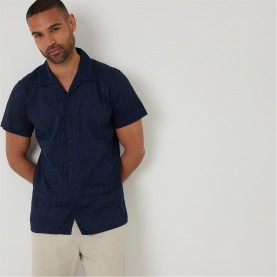 риза,с,къс,ръкав,threadbare,cotton,pluck,textured,short,sleeve,shirt,navy