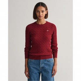 блуза,дамски,плетени,дрехи,gant,stretch,cotton,cable,knit,crew,neck,sweater,plumped,red