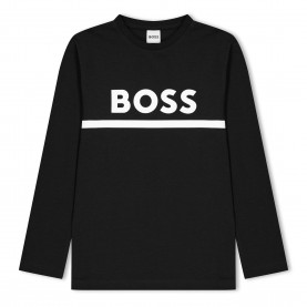 тениска,детски,тениски,boss,kids,long,sleeve,t,shirt,large,logo,design,black,09b