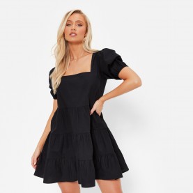 Рокля I Saw It First ISAWITFIRST Puff Sleeve Tiered Smock Dress - BLACK рокля,дамски,поли,и,рокли,i,saw,it,first,isawitfirst,puff,sleeve,tiered,smock,dress,black