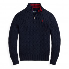 Пуловер Polo Ralph Lauren Kids Cable Quarter Zip Crew Neck Jumper - Newport Navy пуловер,polo,ralph,lauren,kids,cable,quarter,zip,crew,neck,jumper,newport,navy