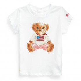 Детска тениска Polo Ralph Lauren Unisex Kids Bear Logo T-Shirt - White/Pink детска,тениска,polo,ralph,lauren,unisex,kids,bear,logo,t,shirt,white,pink