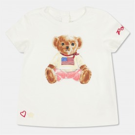 детска,тениска,детски,3/4,панталони,polo,ralph,lauren,unisex,kids',bear,logo,t,shirt,white,pink