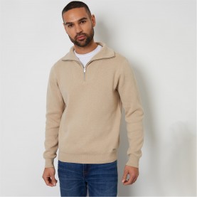 пуловер,мъжки,пуловери,threadbare,rib,panel,quarter,zip,jumper,brown