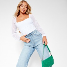 дамски,топове,i,saw,it,first,isawitfirst,mesh,puff,sleeve,square,neck,bodysuit,white