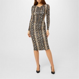 Рокля MICHAEL MICHAEL KORS Ruched Midi Dress - BLKBUFF рокля,дамски,поли,и,рокли,michael,michael,kors,ruched,midi,dress,blkbuff