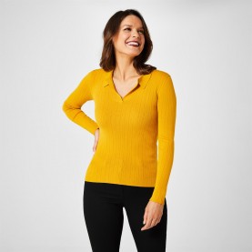 дамски,плетени,дрехи,biba,biba,collar,ribbed,top,yellow