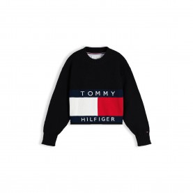 Пуловер Tommy Hilfiger Kids Crew Neck Jumper - Black BDS пуловер,tommy,hilfiger,kids,crew,neck,jumper,black,bds