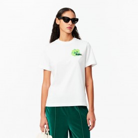 Тениска Lacoste Floral Print Cotton T-Shirt - White тениска,дамски,топове,lacoste,floral,print,cotton,t,shirt,white