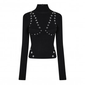 Дамски пуловер Off White Womens Eylts Mock Neck Viscose Long Sleeve Embellished Jumper - Black дамски,пуловер,off,white,women,s,eylts,mock,neck,viscose,long,sleeve,embellished,jumper,black