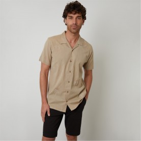 риза,с,къс,ръкав,threadbare,linen,blend,palm,embroidered,short,sleeve,shirt,stone