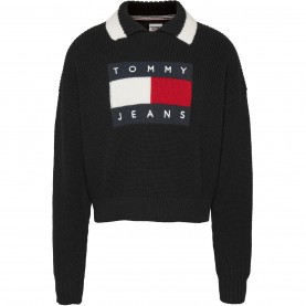 дамски,плетени,дрехи,tommy,jeans,tj,flag,collar,knit,black