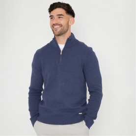 Пуловер Threadbare Cotton Blend Knitted Quarter Zip Jumper - Blue пуловер,мъжки,пуловери,threadbare,cotton,blend,knitted,quarter,zip,jumper,blue