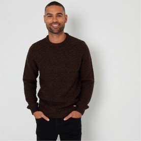 пуловер,мъжки,пуловери,threadbare,textured,knit,crew,neck,jumper,brown