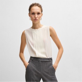 дамски,ризи,boss,bemiula,pleat,front,sleeveless,blouse,white