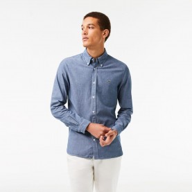 Lacoste Slim Fit Concealed Placket Poplin Shirt - Blue lacoste,slim,fit,concealed,placket,poplin,shirt,blue