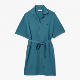 Рокля Lacoste Linen and Cotton Belted Shirt Dress - Green рокля,lacoste,linen,and,cotton,belted,shirt,dress,green