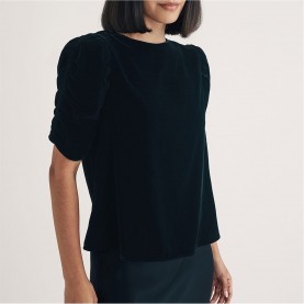 дамски,топове,nobodys,child,velvet,gathered,sleeve,top,black