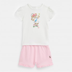 бебешки,екип,детски,3/4,панталони,polo,ralph,lauren,t,shirt,and,short,set,babies,cream,pink