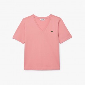 Тениска Lacoste Relaxed-Fit Soft Cotton V-Neck T-Shirt - Pink тениска,дамски,топове,lacoste,relaxed,fit,soft,cotton,v,neck,t,shirt,pink