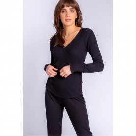 дамски,пижами,дамски,облекла,размер,pj,salvage,salvage,ribbed,henley,top,schwarz