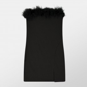 Рокля Missy Empire Feather Trim Strapless Mini Dress - Black рокля,дамски,поли,и,рокли,missy,empire,feather,trim,strapless,mini,dress,black