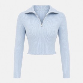 дамска,плетена,блуза,дамски,плетени,дрехи,i,saw,it,first,women,s,1,4,zip,long,sleeve,funnel,neck,knitted,top,blue