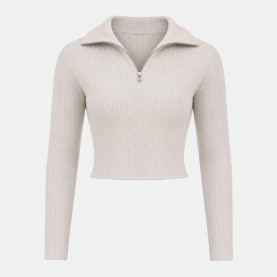 дамска,плетена,блуза,дамски,плетени,дрехи,i,saw,it,first,women,s,1,4,zip,long,sleeve,funnel,neck,knitted,top,pumic,stone