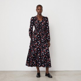 Дамска рокля Finery Womens Erina Smocked Bodice Smock Dress - Black Floral дамска,рокля,дамски,поли,и,рокли,finery,women,s,erina,smocked,bodice,smock,dress,black,floral