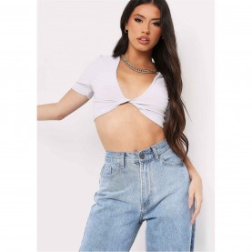 къса,блуза,дамски,топове,missy,empire,twist,front,crop,top,grey