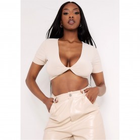 къса,блуза,дамски,топове,missy,empire,twist,front,crop,top,champagne